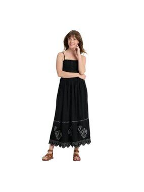 Universal Thread Black Maxi Dress With Embroidered Hem & Spaghetti Straps XL New